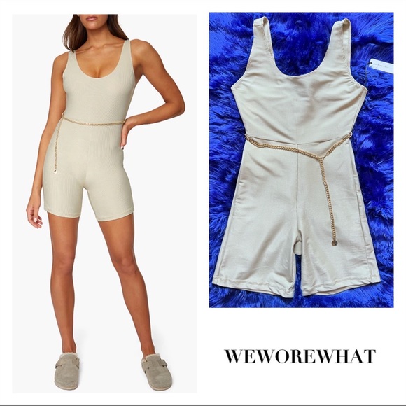 WeWoreWhat Tops - New! WeWoreWhat Scoop Rib Chain Bodysuit in Khaki